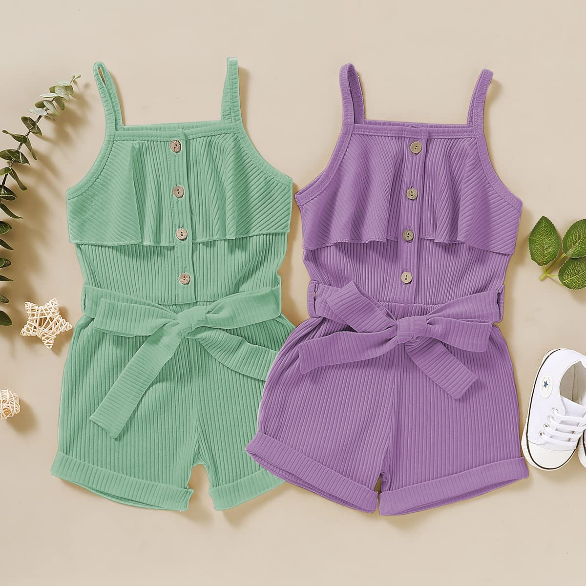 2 Year Old Girl Clothes Summer Toddler Baby Strap Sleeveless One Piece Romper Casual Summer Jumpsuit, Green Suspender Clothes 2-