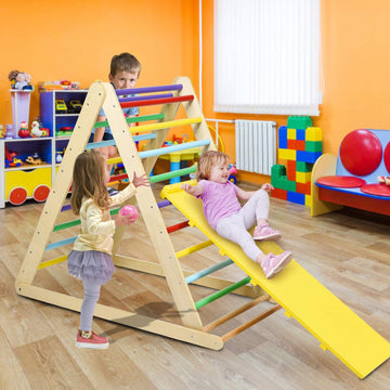 Honey Joy Triangle Climber With Ramp, 2-In-1 Indoor Toddler Climbing Triangle Set With Ladder & Slide, Foldable Wooden Kids Clim