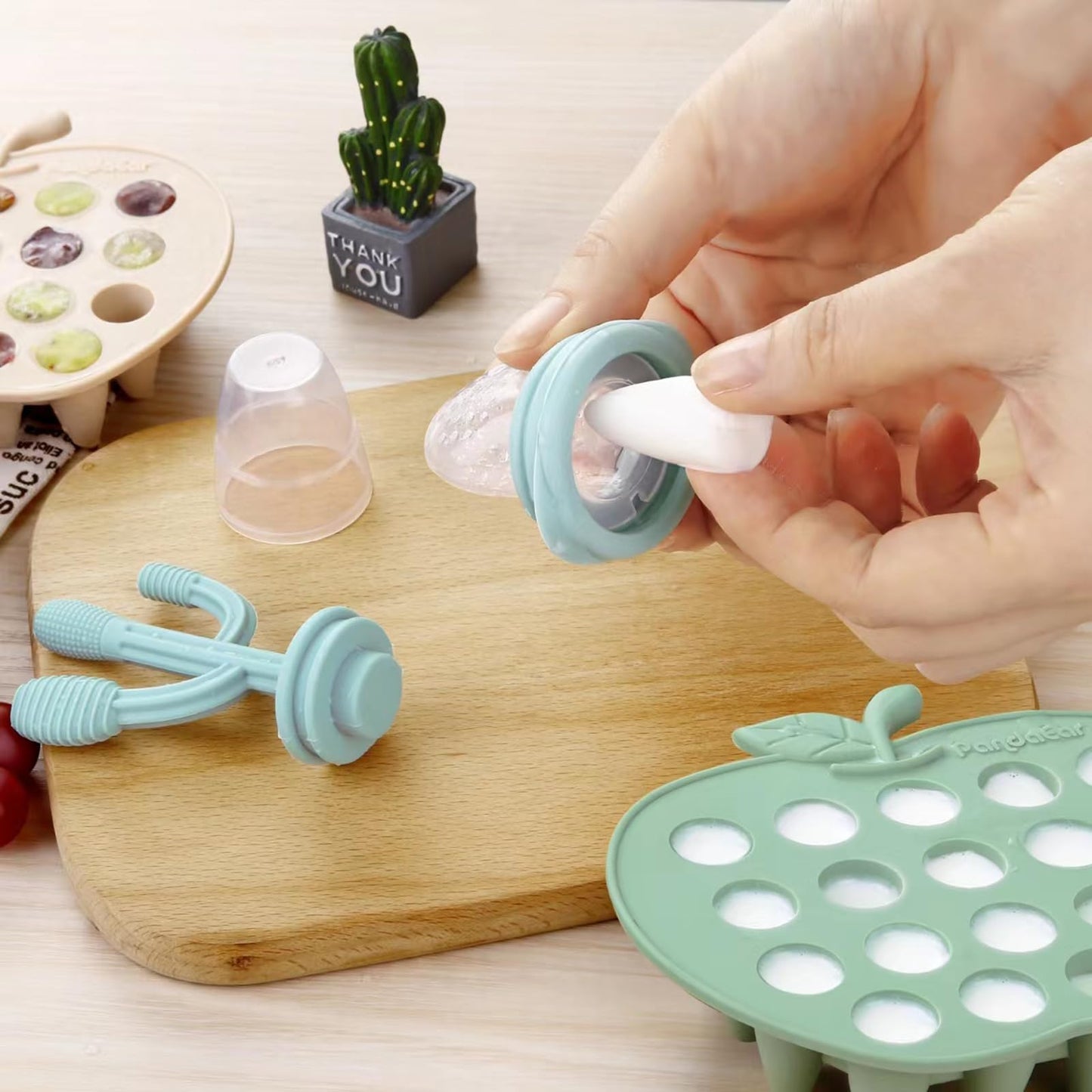 Pandaear 2 Pack Baby Breastmilk Popsicle Molds, Silicone Nibble Freezer Tray, Baby Fruit Food Feeder Teether Tray, 19 X 0.2 Oz B