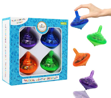 The Dreidel Company Hanukkah Musical Light-Up Dreidel Spinning Tops Set, Plays 2 Classic Hanukkah Songs, Assorted Colors (4-Pack