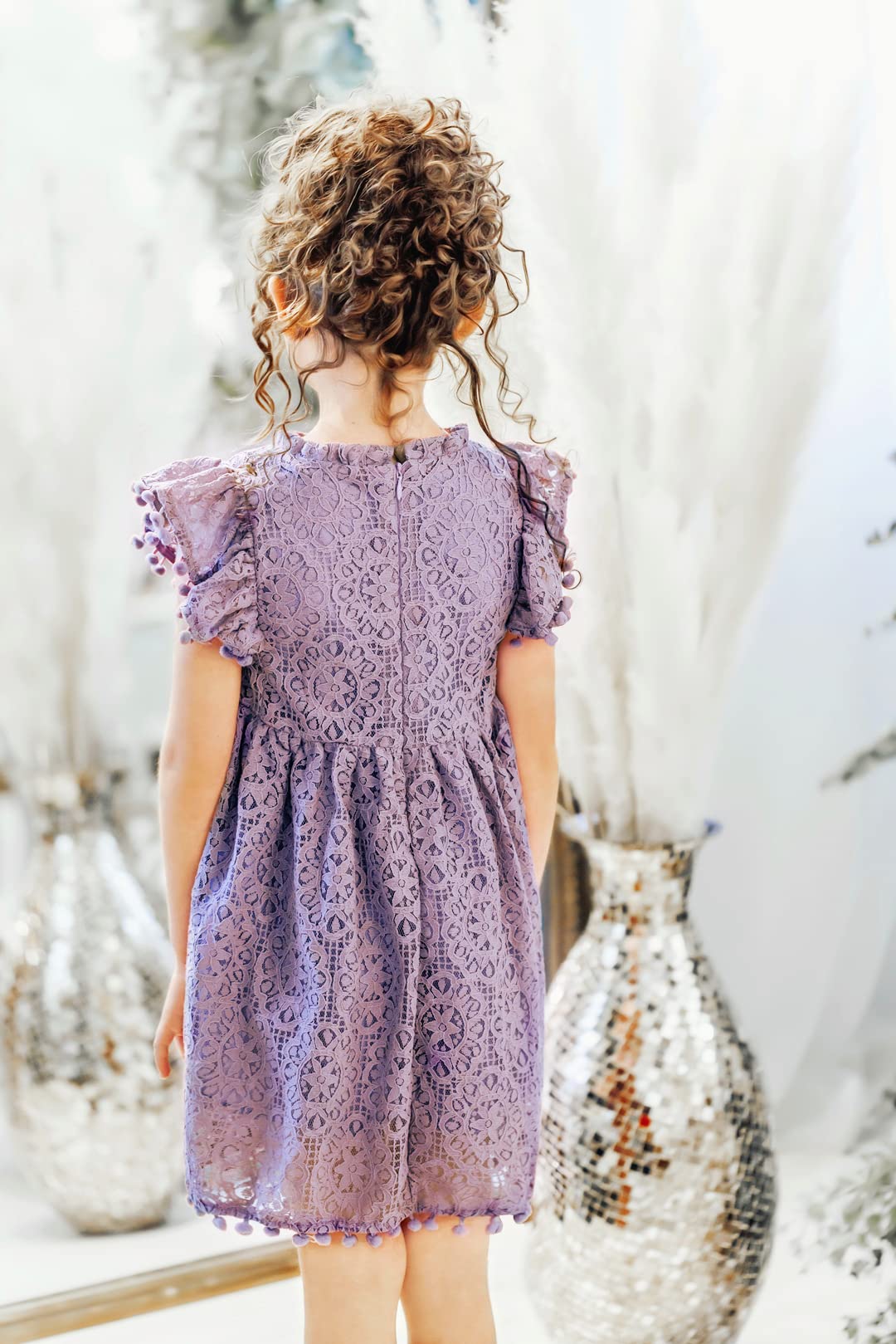 2Bunnies Girl Baby Toddler Vintage Lace Pom Pom Flutter Sleeve Easter Birthday Outfit Dress (Mauve, 3T)