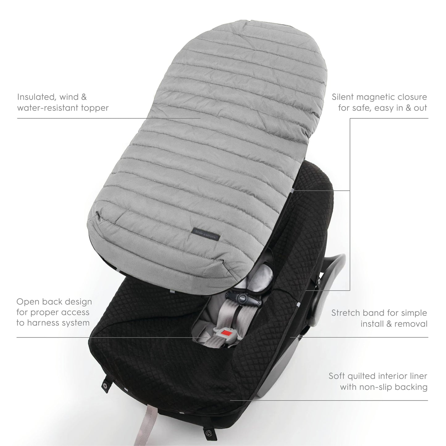 Little Unicorn Infant Car Seat Footmuff | Weather Resistant Bunting Bag | Universal Fit For Baby Car Seat & Travel System | Open