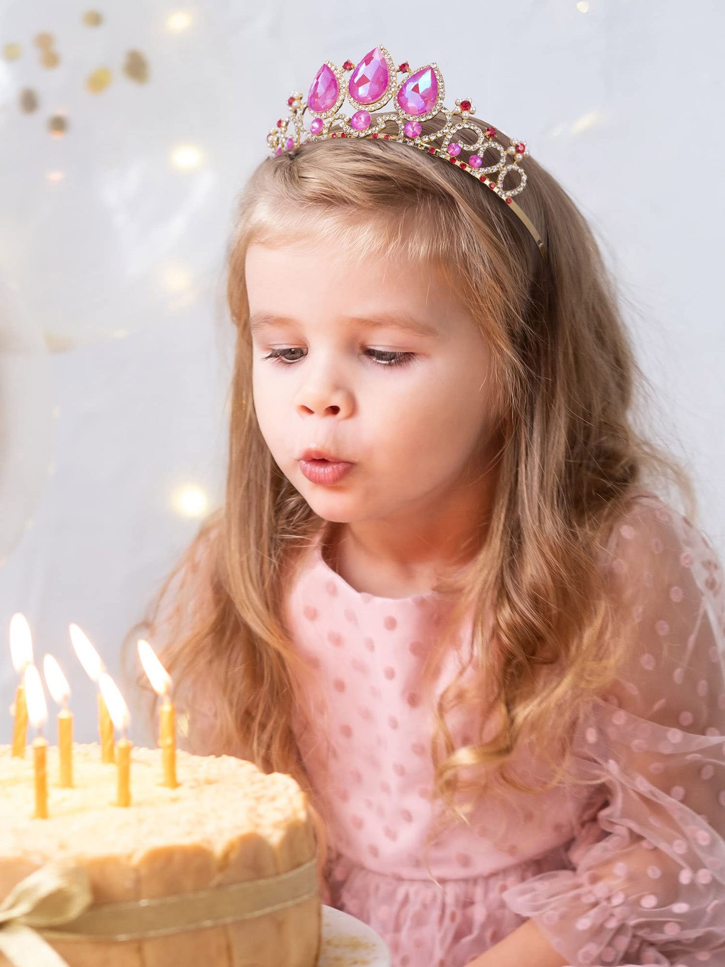 Sweetv Aurora Tiara For Girls, Sleeping Beauty Princess Crown, Pink Crystal Tiaras Headband For Kids Cosplay Birthday Dress Up H