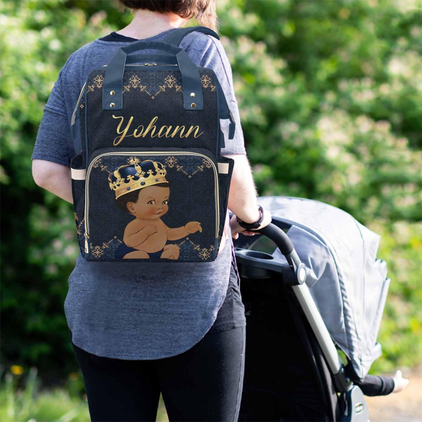 M Yescustom Personalized Baby Diaper Bags For Women Men, Custom Blue Black Prince Backpack Customized Nappy Mommy Bag Backpack F
