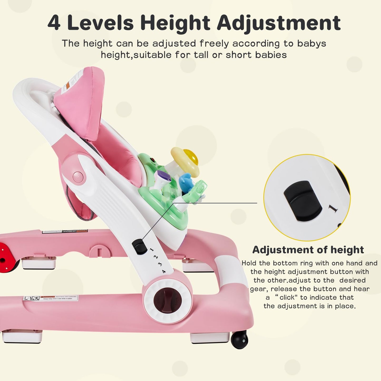Baby Walker With Wheels, 5 In 1 Walker For Baby Boy Girl 6-12 Months With Bouncer, Music And Lights Baby Jumper Activity Center,