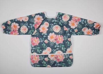 Sigzagor Baby Bib Sleeved Shirt With Pocket 1-3 years old Toddler Painting Drawing (Floral)