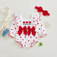 Dcohmch Baby Girls Valentines Day Outfit Heart Print Bow Ruffles Long Sleeve Romper Cute Headband Newborn Clothes (Red, 3-6 Mont