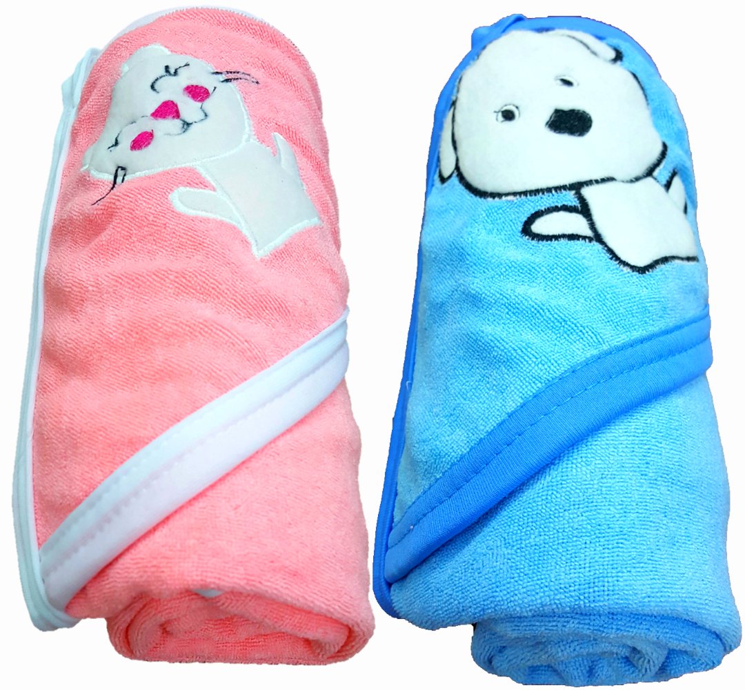 BRANDONN Baby Boys and Girls Terry Cotton Baby Bath Towel Cum Baby Wrapper Towel (Blue and Mango, 02 Years)  Combo of 2