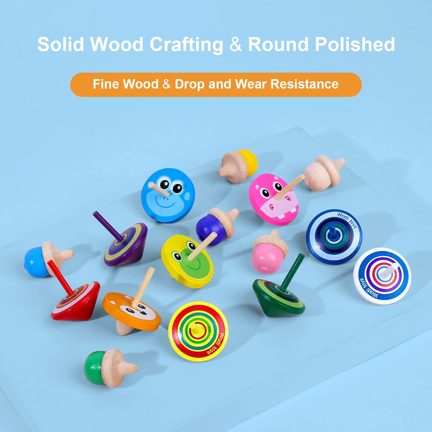 Wodi Wooden Spinning Tops, 17 Pcs Wood Novelty Gyroscopes, Kids Handmade Painted Spinner, Kindergarten Toys, Vintage Craft Spin