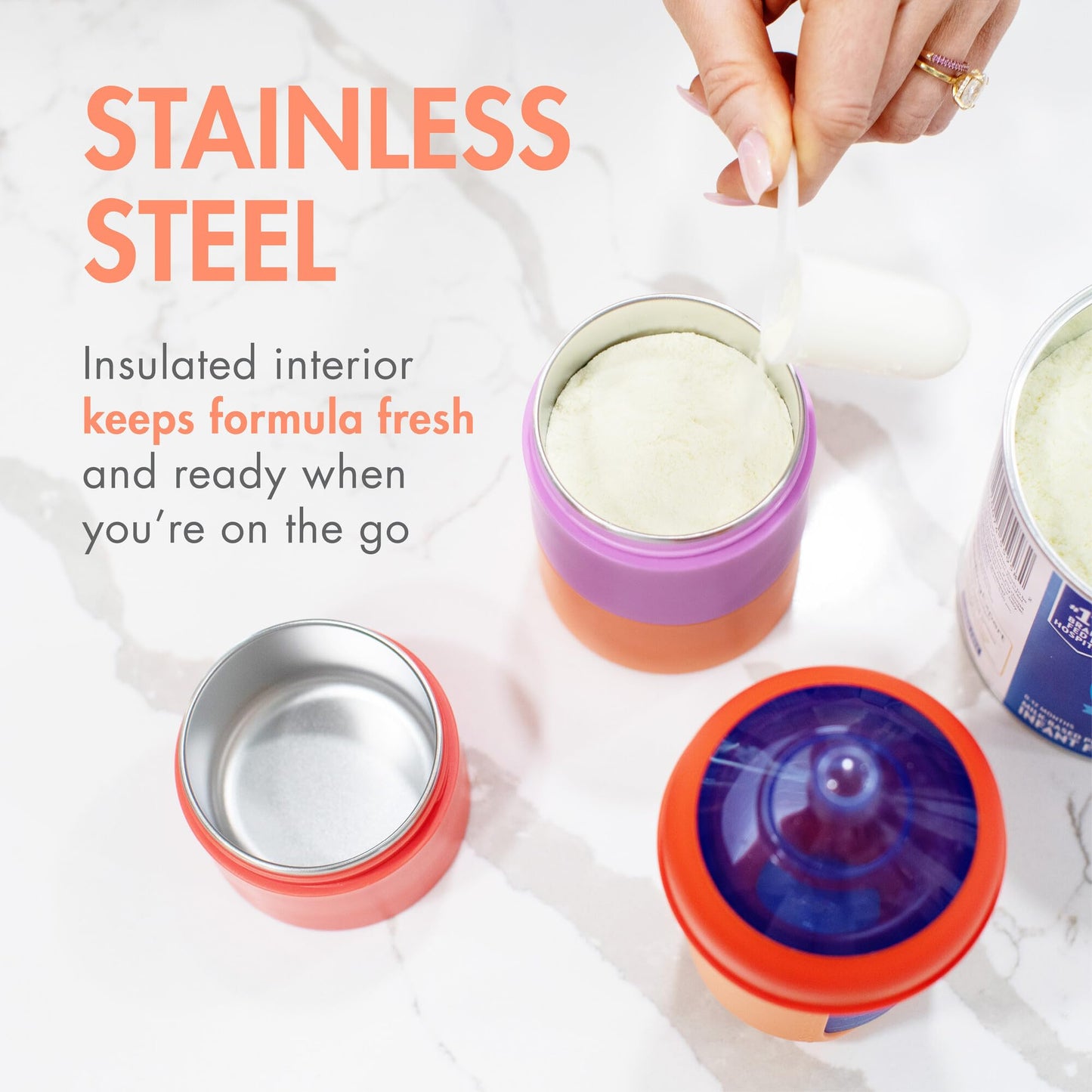 Boon Triful Baby Formula Dispenser On The Go - Insulated Stainless Steel Formula Containers with Stacking Design - Baby Bottle-F