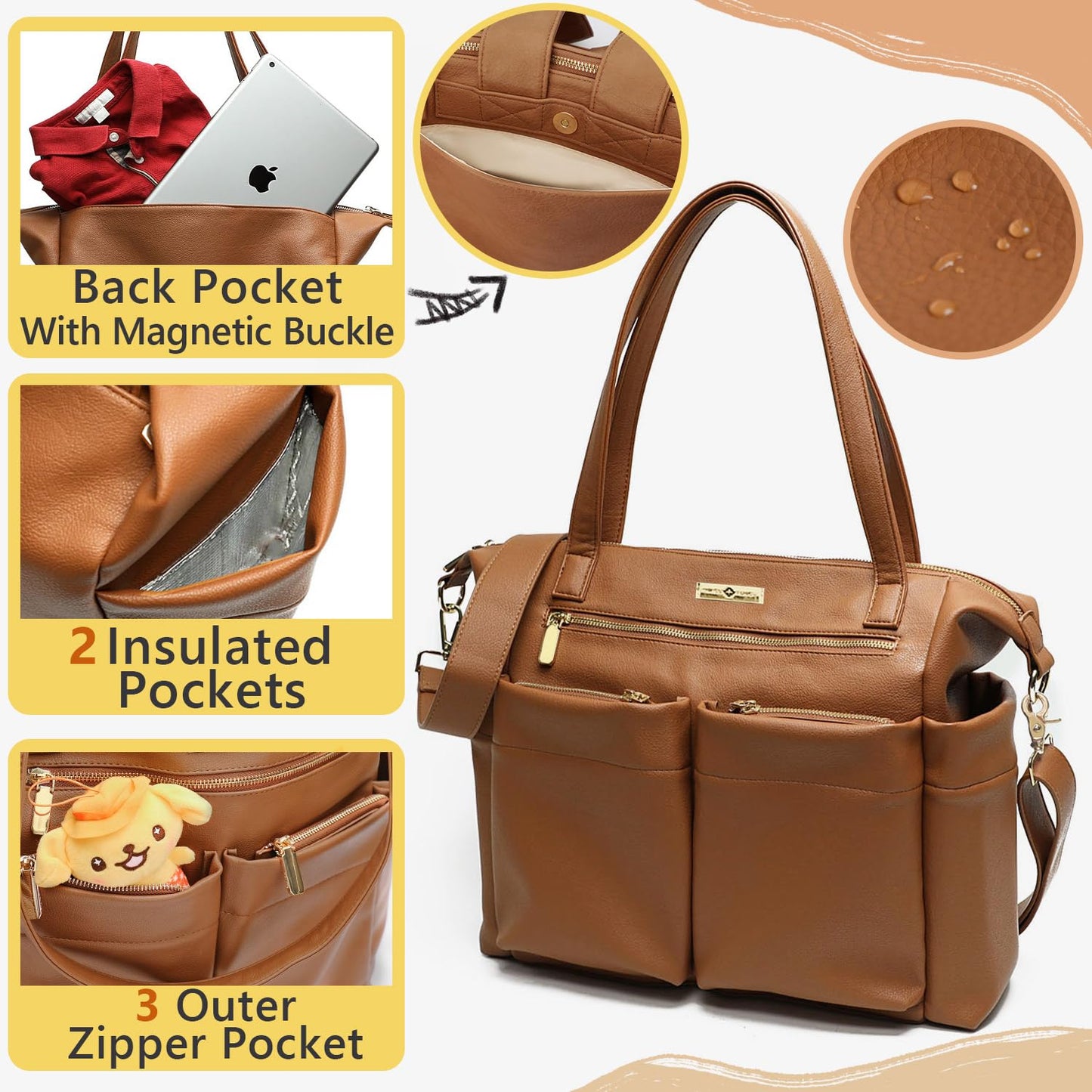 Miss Fong Diaper Bag Tote Leather Diaper Bag Backpack Large Tote Bag,Baby Diaper Bag For Women,Diaper Bag Purse With 11 Diaper B