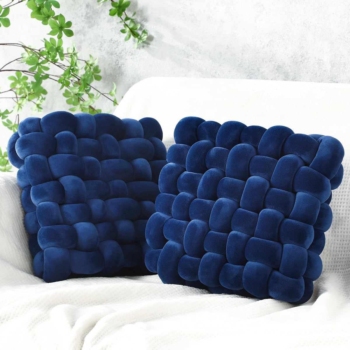 Wenqik 2 Pcs Knot Pillow Soft Throw Pillow Home Decoration Cushion Square Office Knotted Plush Throw Cushion for Living Room Bed