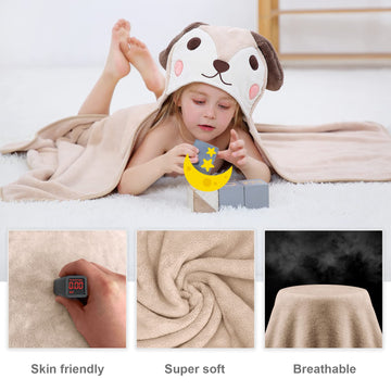 Michley Cartoon Hooded Baby Towel Unisex, Premium Soft Swimming Bathrobe Large Washcloths 27.5 ' X 47 ' For 0-7T (Dog)