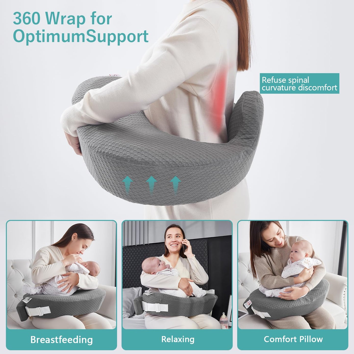 Qsteheml Nursing Pillow For Breastfeeding - Adjustable Breastfeeding Pillows For Women With More Support & Removable Cover, Baby