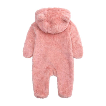 Baby Girls Warm Onesies Hoodies Winter Outwear Outfits Fluzzy Jumpsuit For Infant Pink 6-9M
