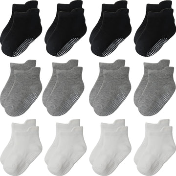 Aroveea Non Slip Grip Ankle Baby Socks 12 Pack For Toddler Boys And Girls Kids Socks,Infant Cute Cotton Baby Socks