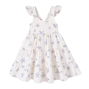 Younger Tree Toddler Baby Girl Dress Summer Outfits Flutter Sleeve Smocked Dress Kids Causal Boho Dresses Clothes (5-6T, Blue Fl