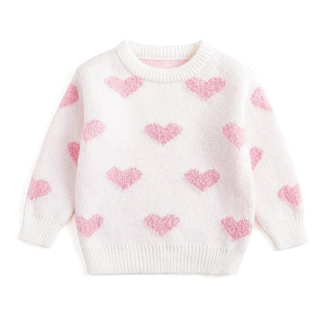 Curipeer Baby Girls Cute Heart-Print Pullover Sweater Turtleneck Longsleeve Thick Warm Knitted Sweater For Baby Girls 2-3T