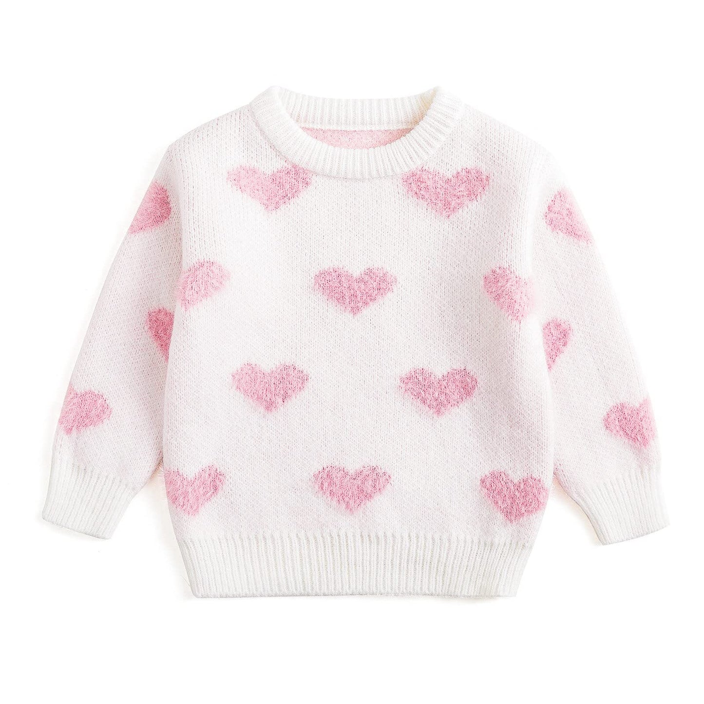Curipeer Baby Girls Cute Heart-Print Pullover Sweater Turtleneck Longsleeve Thick Warm Knitted Sweater For Baby Girls 18-24 Mont