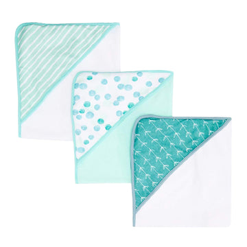 Spasilk Hooded Towel Set For Newborn Boys And Girls, Soft Terry Towel Set, Pack Of 3, Green Dots