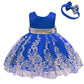 Baby Princess Girls Embroidery Dresses Toddler Lace Ruffles New Year Easter Tutu Dress With Headwear (Sapphire,80)