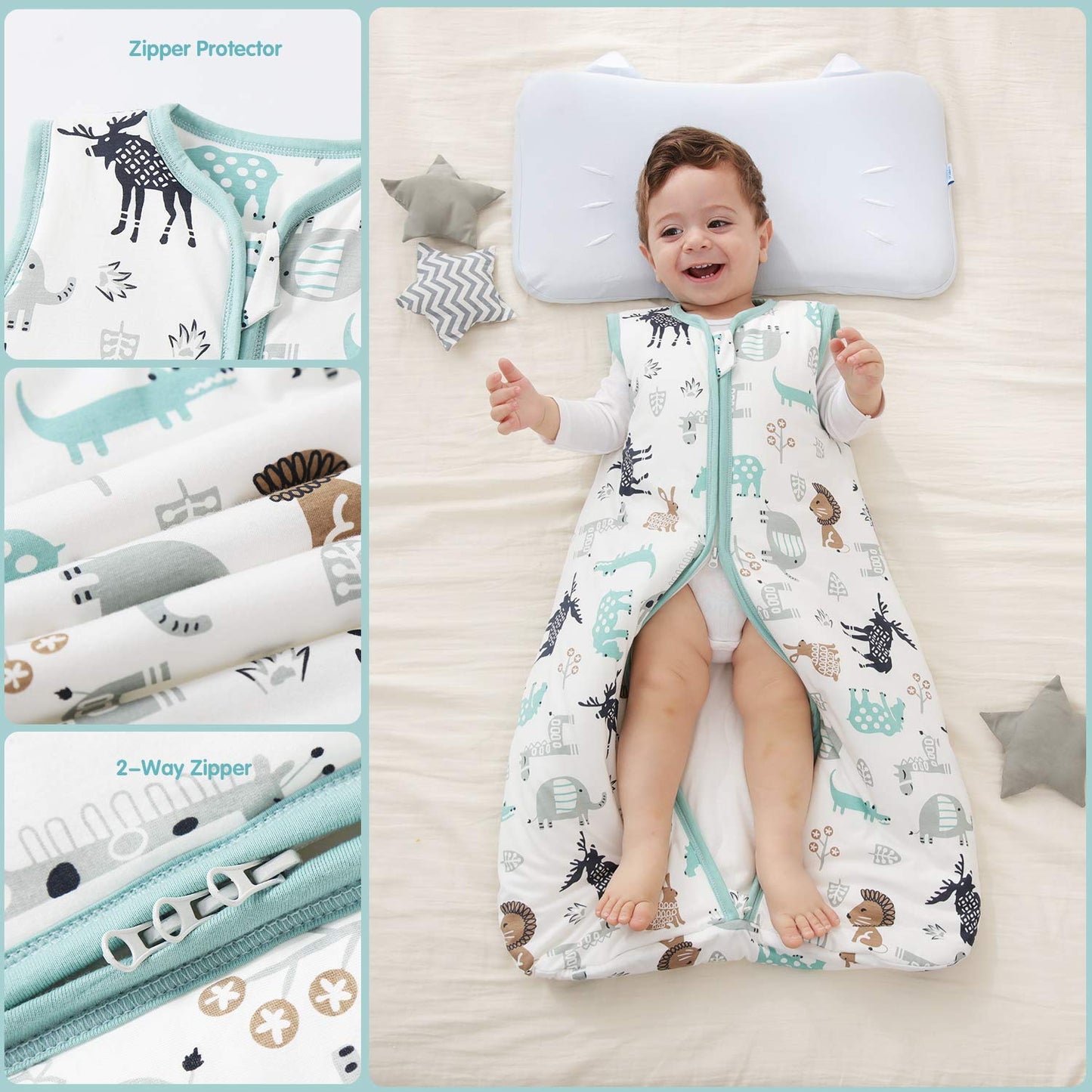 Mosebears Sleep Sack Baby Winter Wearable Blanket with 2-Way Zipper,2.5 TOG Cotton Sleep Sack Unisex (Deer, 6-12 Months)