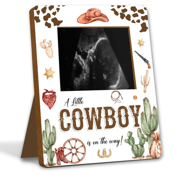ALodr Cowboy Baby Shower Decorations, Baby Shower Sign Picture Frame, Cowboy Party Decor for Gender Reveal, Pregnancy Milestone 