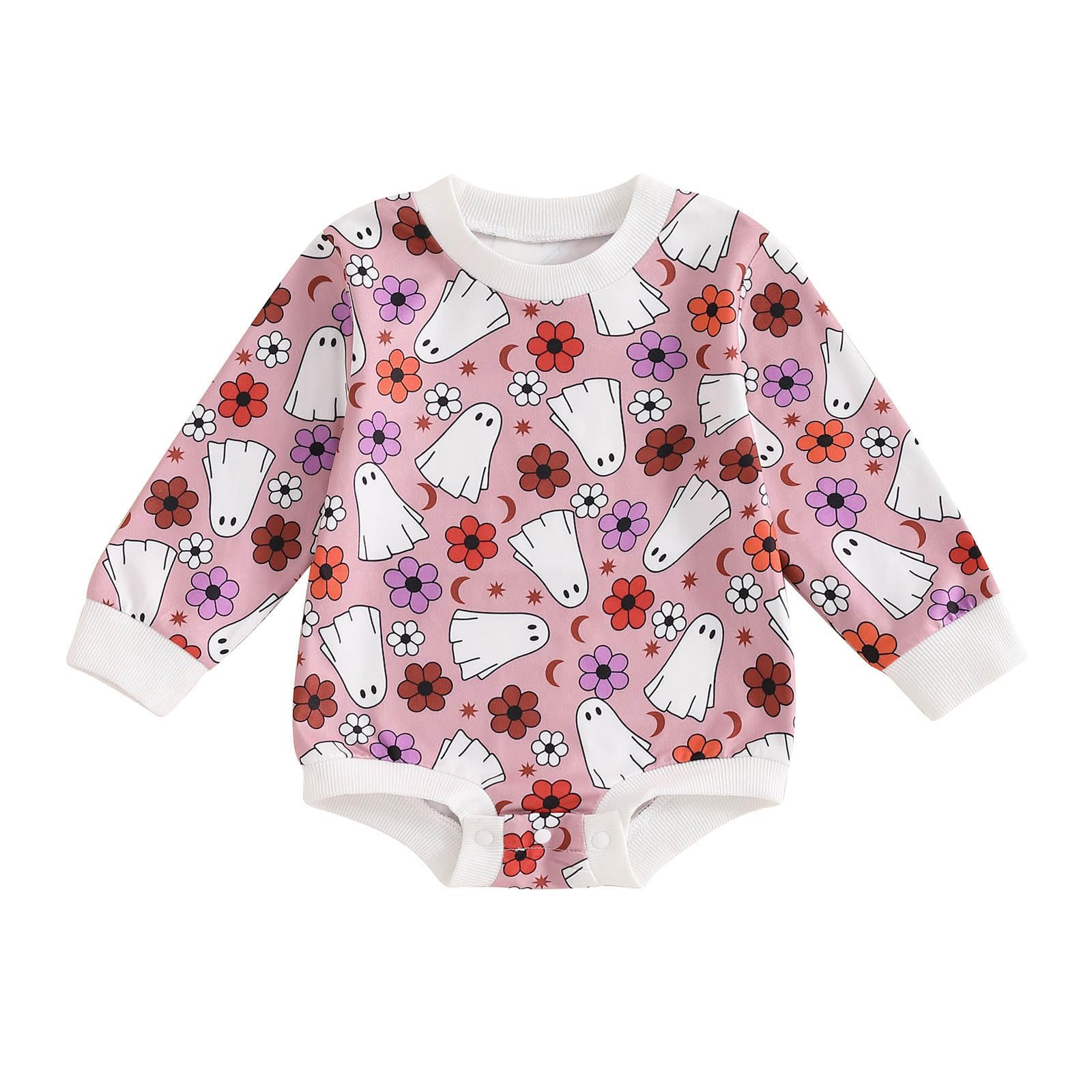 Focusnorm Halloween Newborn Baby Girl Outfit Pumpkin Sweatshirt Romper Long Sleeve Onesie Jumpsuit Infant Fall Winter Clothes (M
