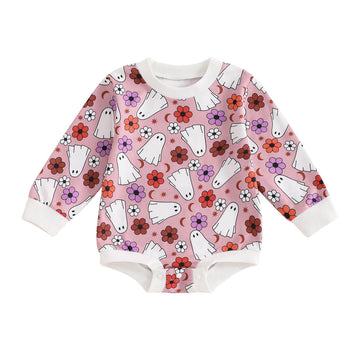 Focusnorm Halloween Newborn Baby Girl Outfit Pumpkin Sweatshirt Romper Long Sleeve Onesie Jumpsuit Infant Fall Winter Clothes (M