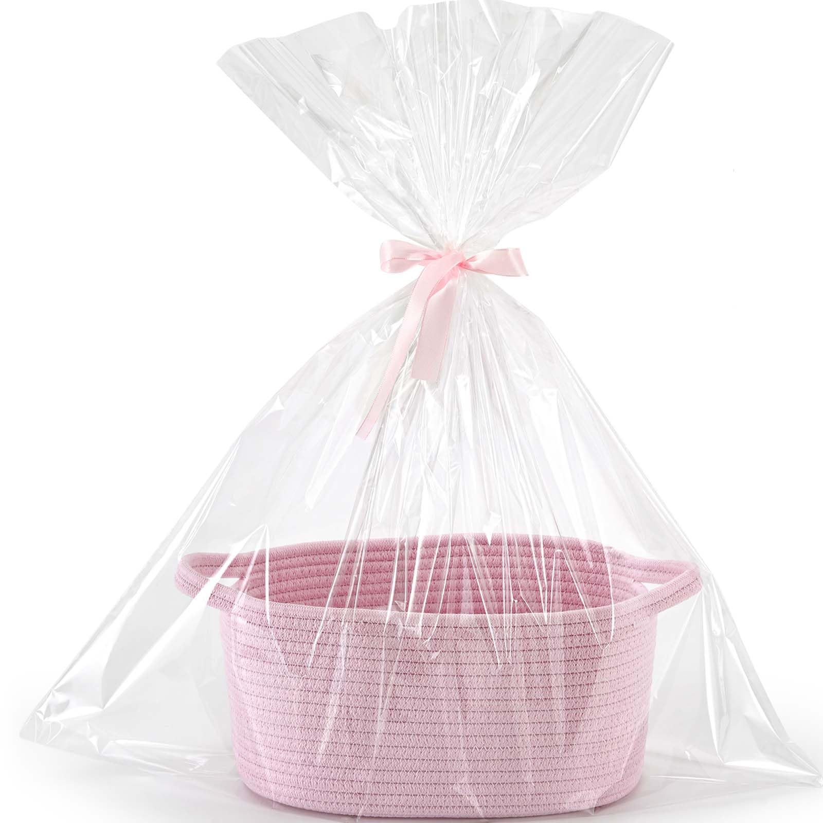 Happyiren Gift Basket with Gift Wrap Cellophane Bag and Ribbons for Birthday Baby Shower Birthday Raffle Burr- Woven Storage Bas