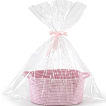 Happyiren Gift Basket with Gift Wrap Cellophane Bag and Ribbons for Birthday Baby Shower Birthday Raffle Burr- Woven Storage Bas