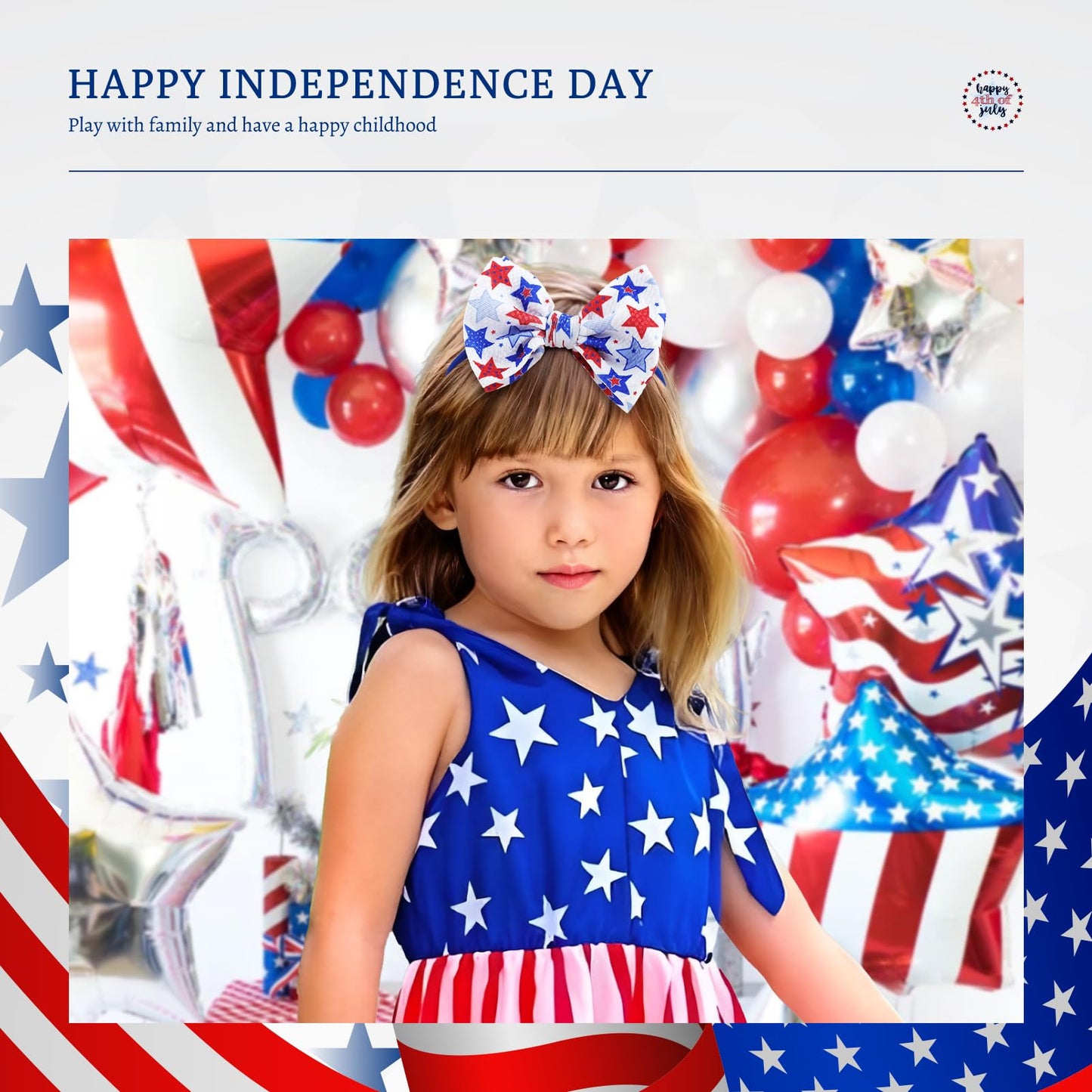 Yanjie Fourth Of July Patriotic Hair Accessories: Star Spangled Newborn Headbands, Nylon Bows For Infant Toddler Girls In Red, W