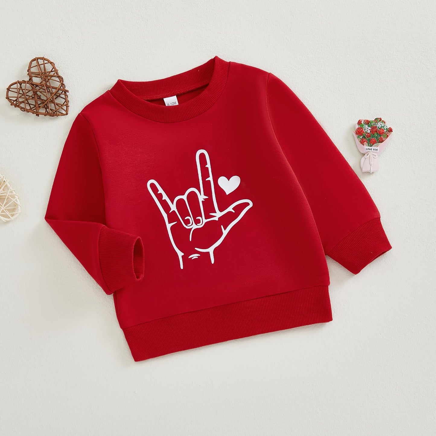 Baby Boy Valentines Day Outfit Love Crewneck Sweatshirt Letter Long Sleeve Shirt Pullover Tops Valentines Day Clothes (V-Red Lov