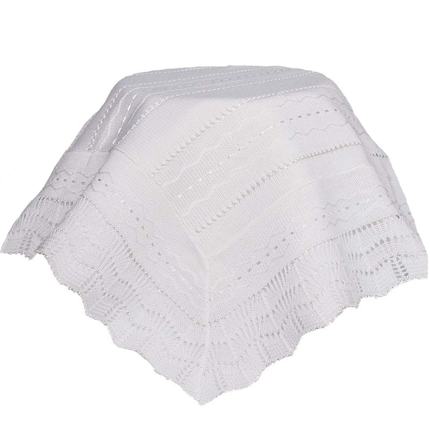 Beautiful Acrylic Knit Baptism Special Occasion Shawl With Wave Patterns