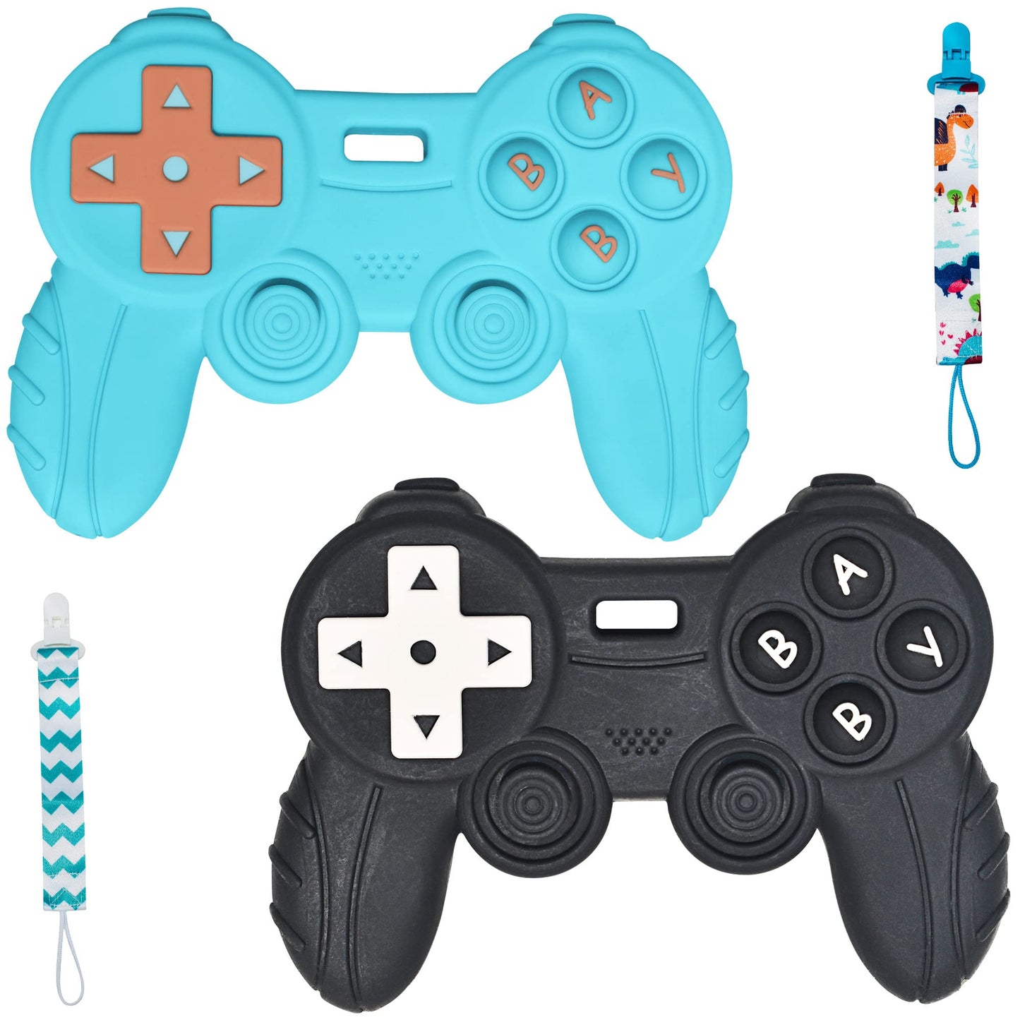 BIGSPINACH Baby Game Controller Teether Toy Silicone Teething Toy for Gamer Parents and Future Gamer Kids Cool Gaming Stuff (Blu
