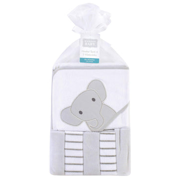 Hudson Baby Unisex Baby Hooded Towel And Five Washcloths, Modern Elephant, One Size