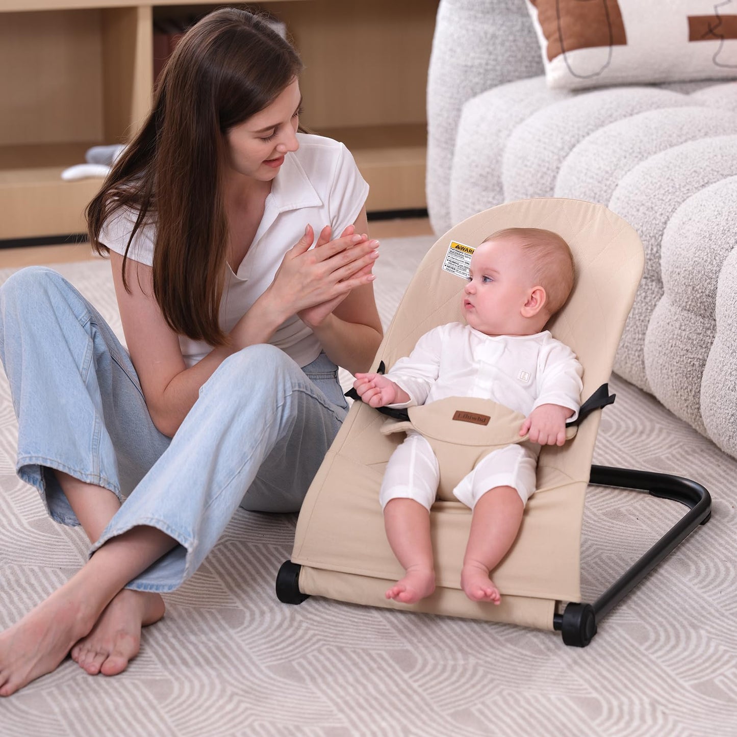 Lfhiwhd Baby Bouncer,Baby Bouncer Seat,Portable Infant Bouncer With 3-Point Safety Harness,Ergonomic Bouncy Seat, Newborns Bounc