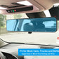 Universal 11.4 Inch Clip On Rearview Mirror - Anti Glare, Wide Angle - Convex - Blue Tint (Bonus 2 PCS Blind Spot Mirrors)