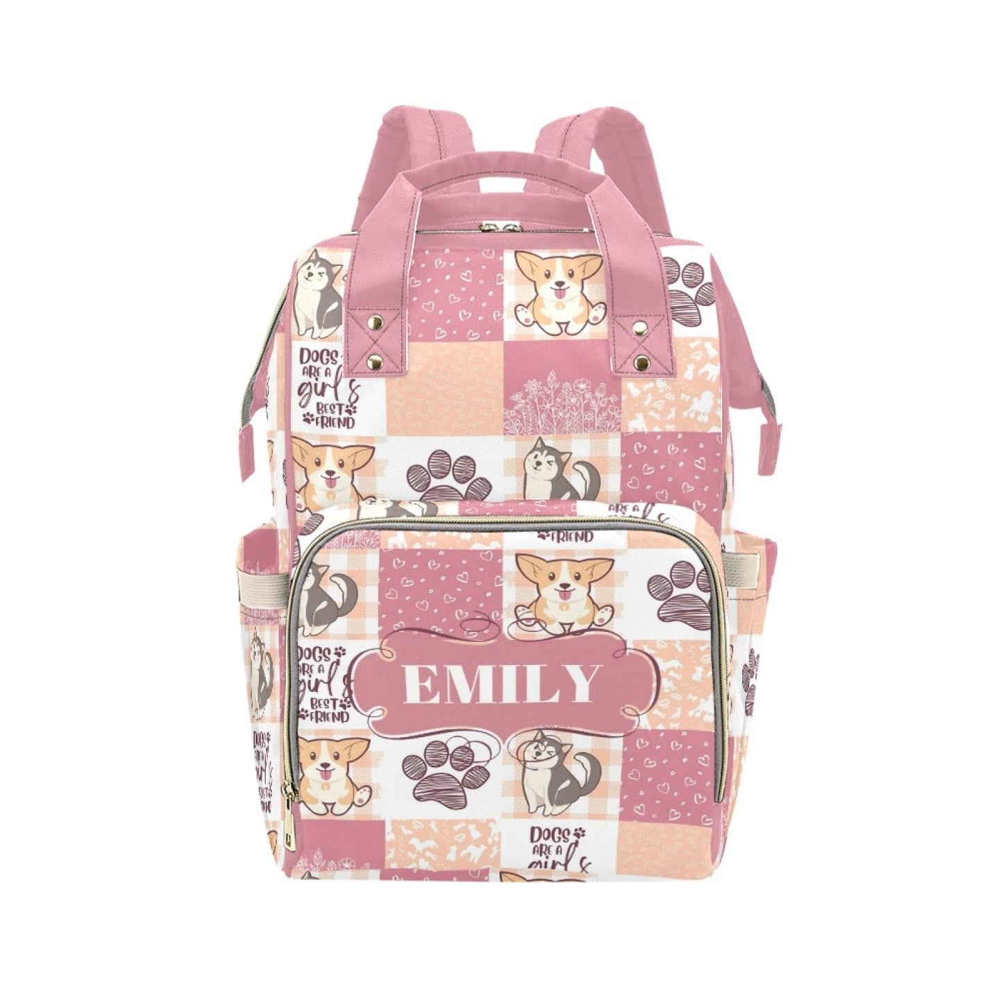 Noverbibi Cute Puppy Personalized Diaper Bag with Custom Name - Custom Baby Tote Backpack for Mom, Unique Gift for New Parents, 