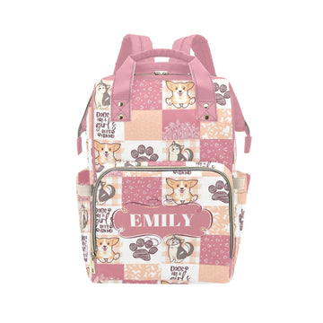 Noverbibi Cute Puppy Personalized Diaper Bag with Custom Name - Custom Baby Tote Backpack for Mom, Unique Gift for New Parents, 