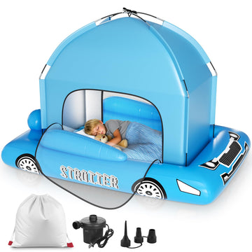 whiffee Inflatable Kids Travel Bed with Tent - Foldable Portable Bed for Kid Ages 3+ - Blow Up Kids Air Mattress with Safety Sid