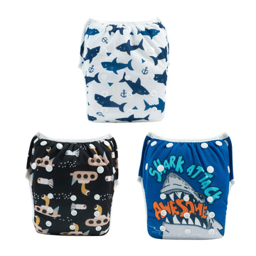 Alvababy Large Swim Diapers Baby & Toddler Snap One Size Reusable Adjustable Baby Boy (Summer Vacation Large 3Zswy16