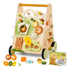 Wooden Baby Walker with Activity Center, Forest Themed Montessori Push Toy for Toddlers 1-3, Bead Maze, Shape Sorter, Gears, Puz