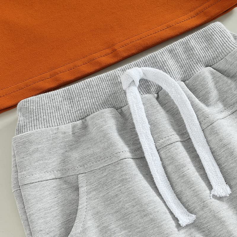 Toddler Baby Boy Clothes Letter Short Sleeve T Shirt Top Boys Shorts With Pocket Cute Summer Outfit 2Pcs Set (Little Dude Carame