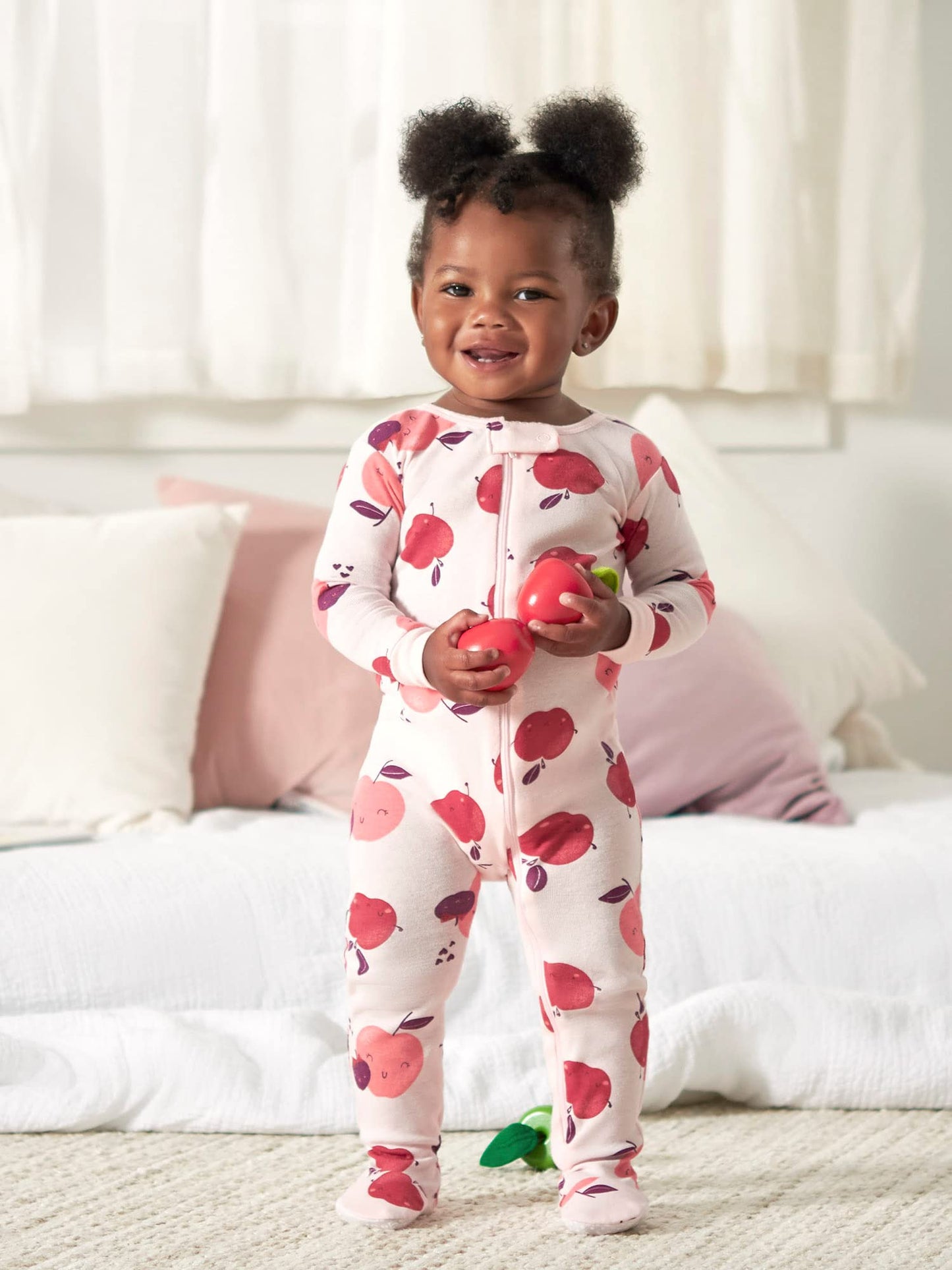 Gerber Baby Girl'S Toddler 4-Pack Footed Pajamas, Apple And Woodland Floral, 2T