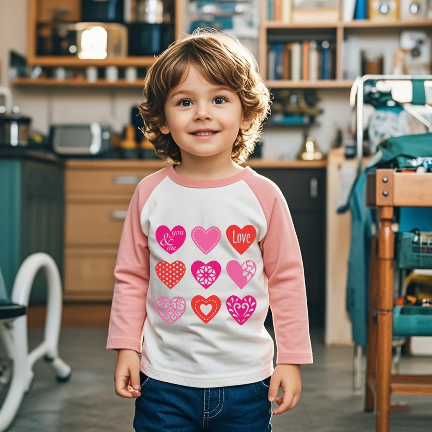 Toddler Boy Valentines Day Shirt Little Girls 7T Love Heart Long Sleeve Raglan Kids Shirts For Valentines Pink Tees