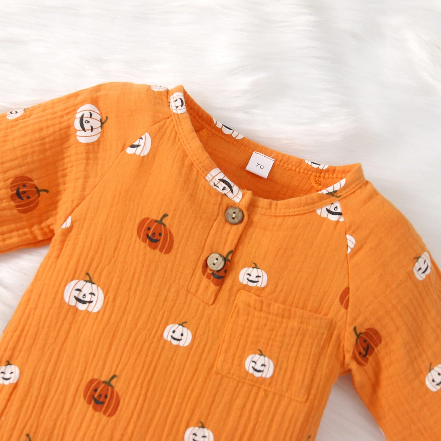Halloween Baby Boy Girl Outfit Pumpkin Long Sleeve Onesie Romper Jumpsuit Halloween Clothes Girl Boy (Orange,12-18 Months)