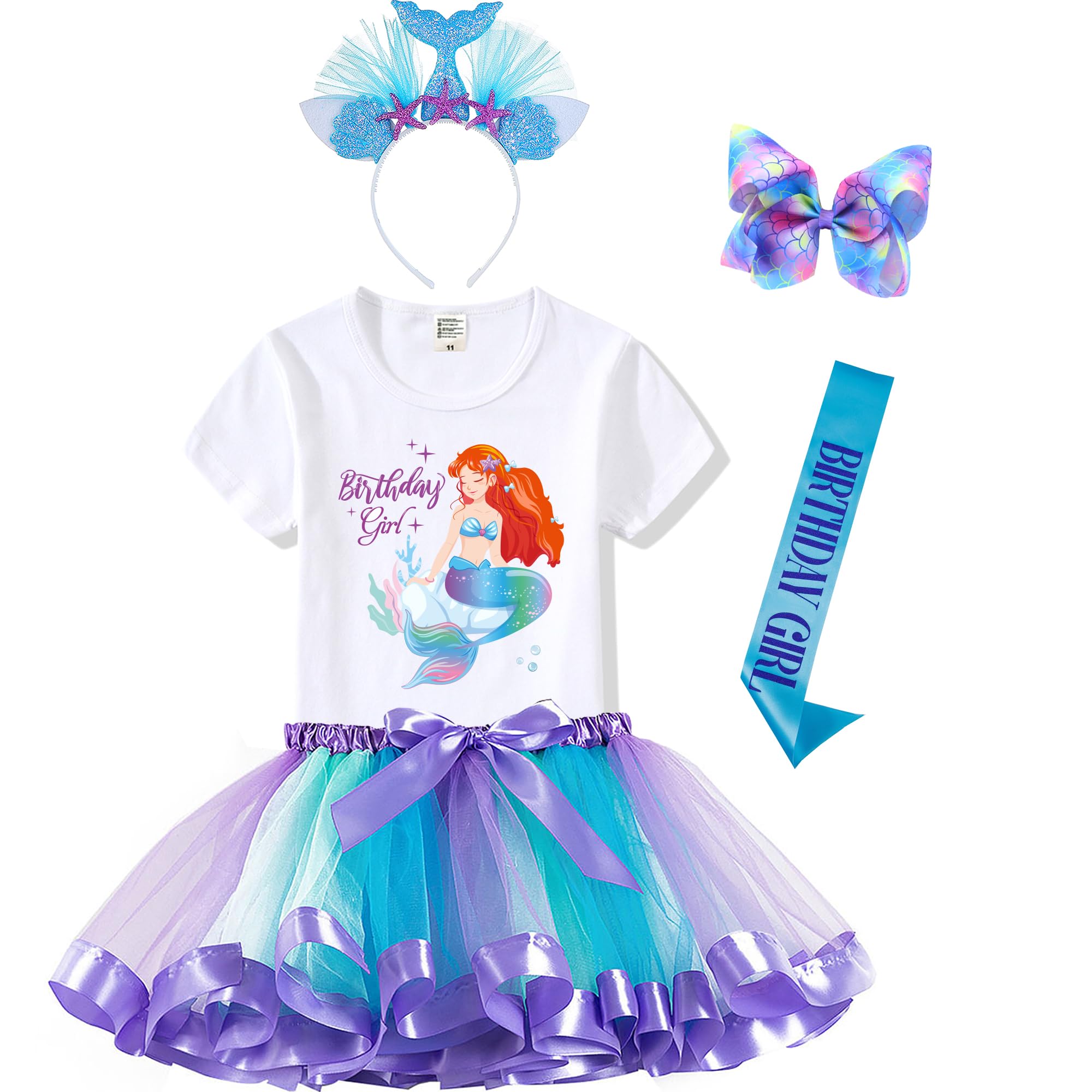 Mermaid Outfit Set - Shirt, Rainbow Tutu Dress, Satin Sash, Headband - – Cutebab WBBAPB08FFWC7R3