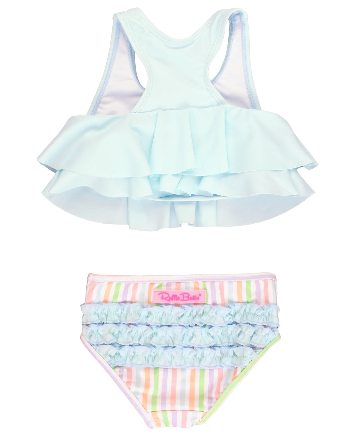 Rufflebutts Pale Rainbow Stripe Flounce Bikini - 6-12M