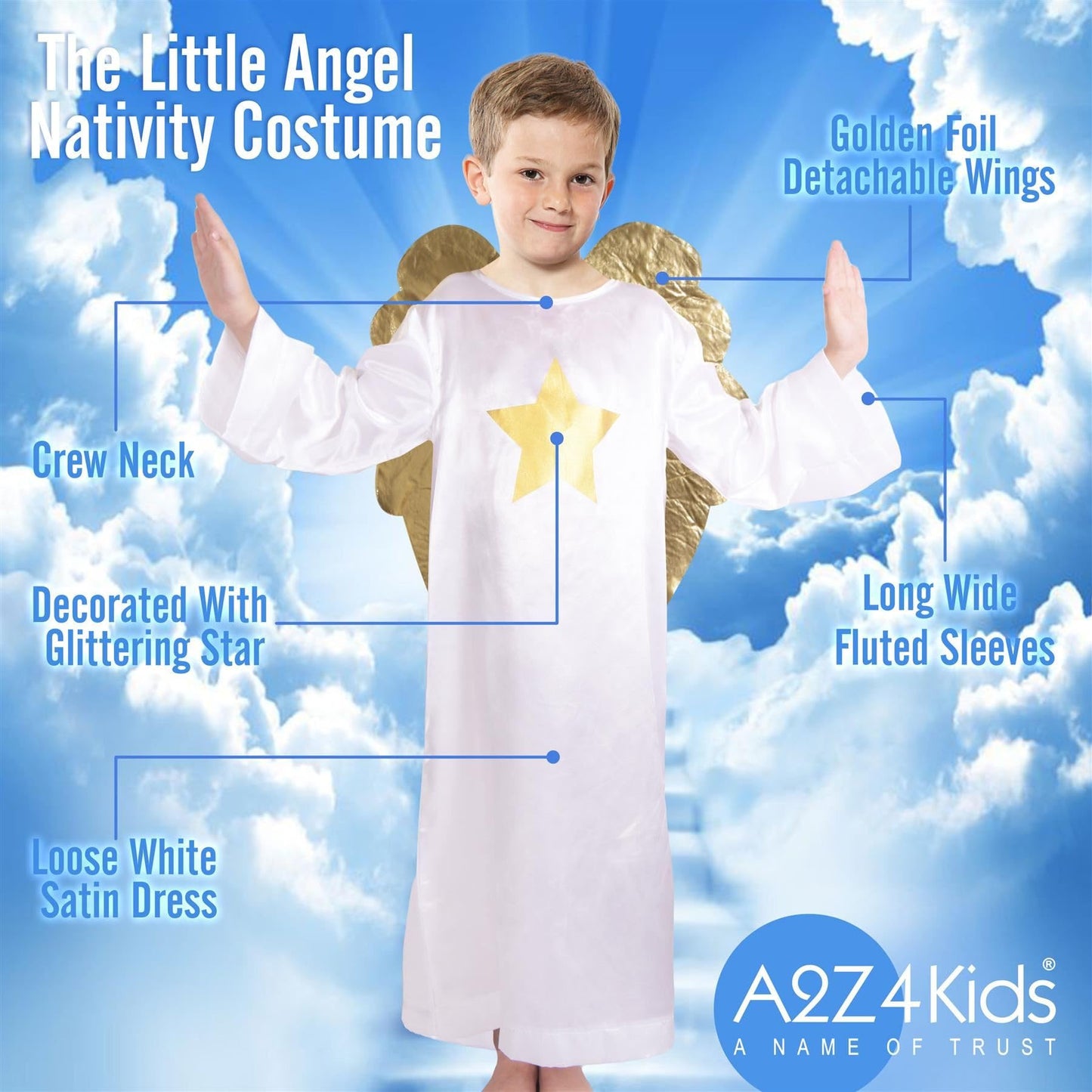 A2Z 4 Kids Boys Angel Costume Xmas Nativity Angel Roleplay Christmas Play Dress - Boy Angel Costume 3-5